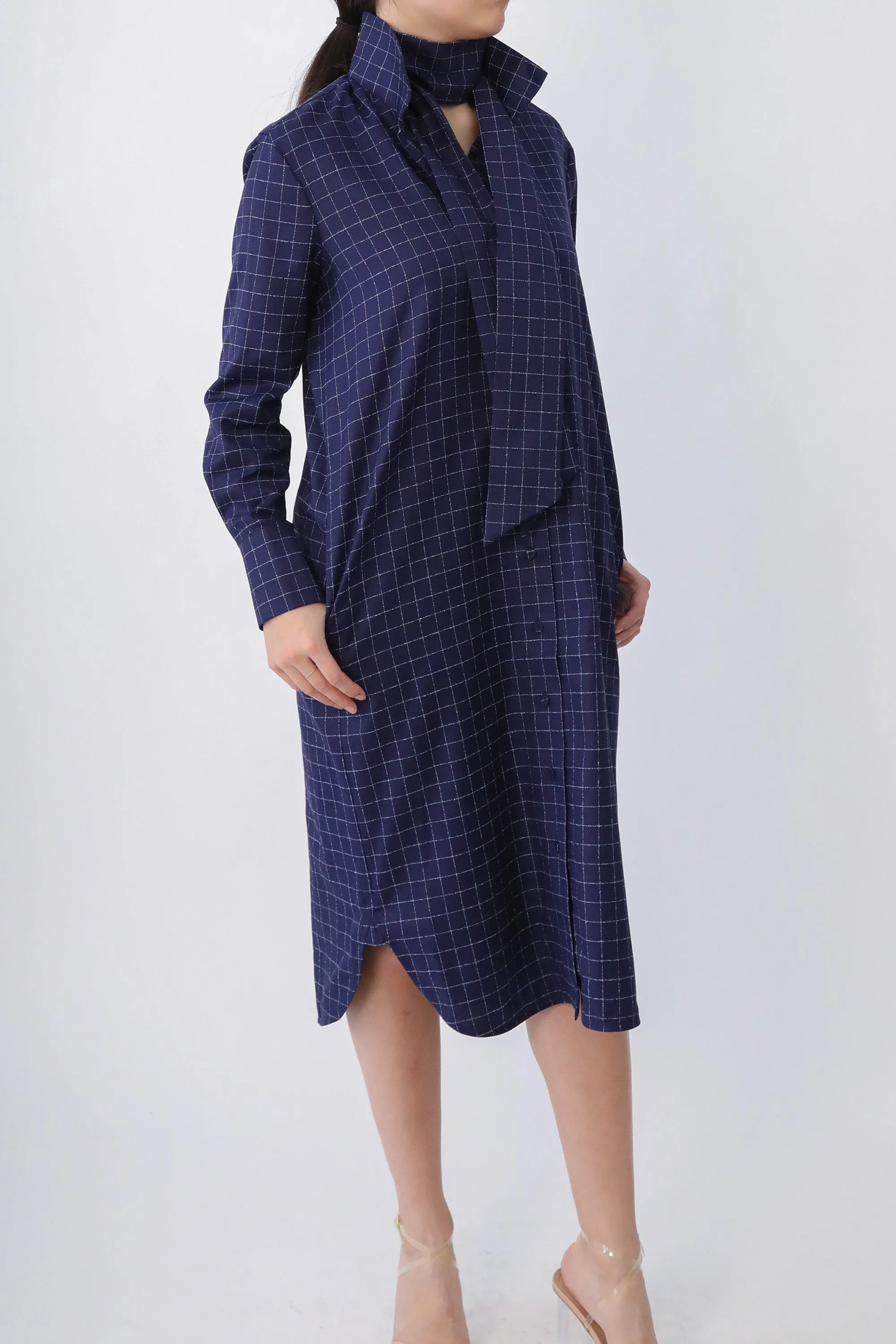 ULTIMO SHIRTDRESS IN PREMIUM ITALIAN COTTON DEEP BLUE SQUARE