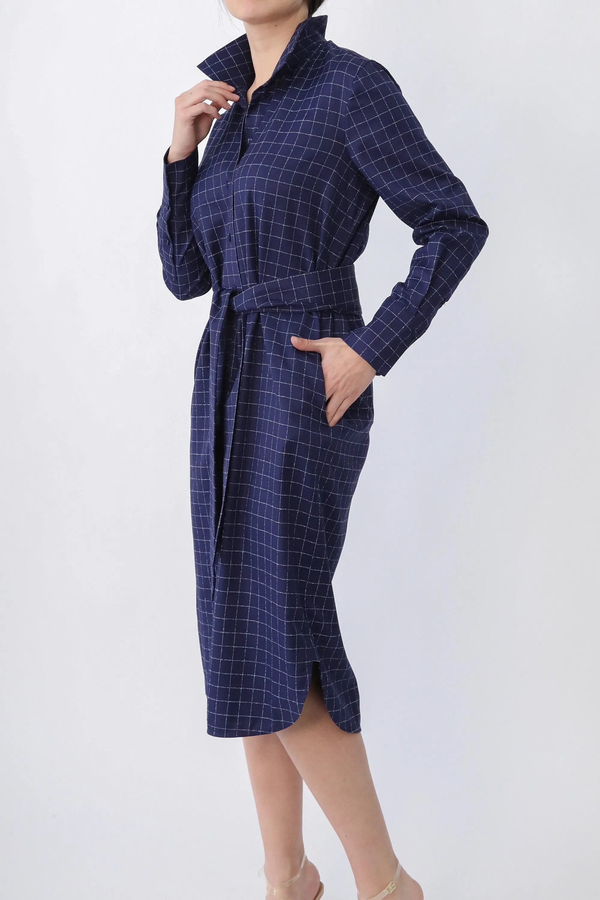 ULTIMO SHIRTDRESS IN PREMIUM ITALIAN COTTON DEEP BLUE SQUARE