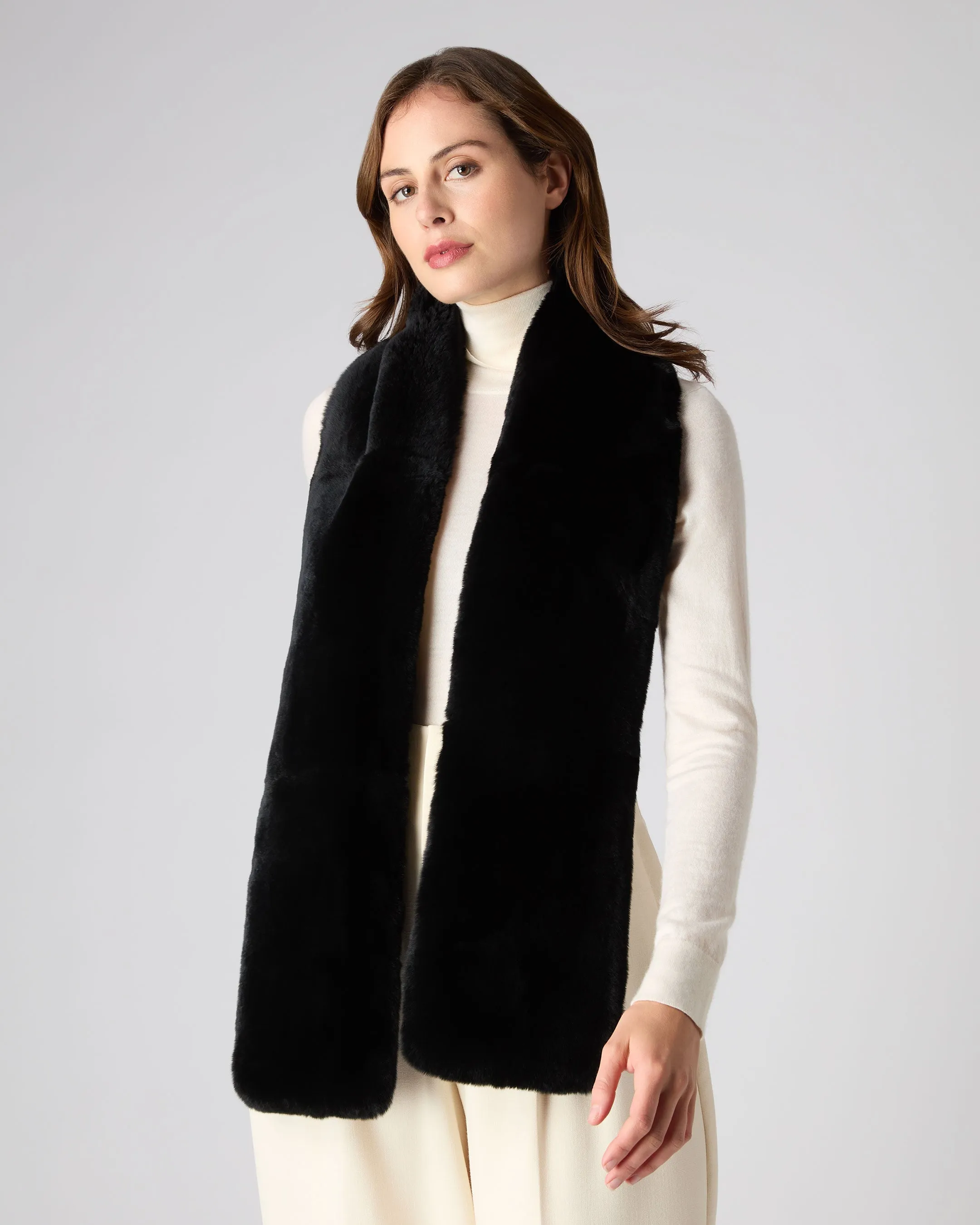 Unisex Long Fur Scarf Black