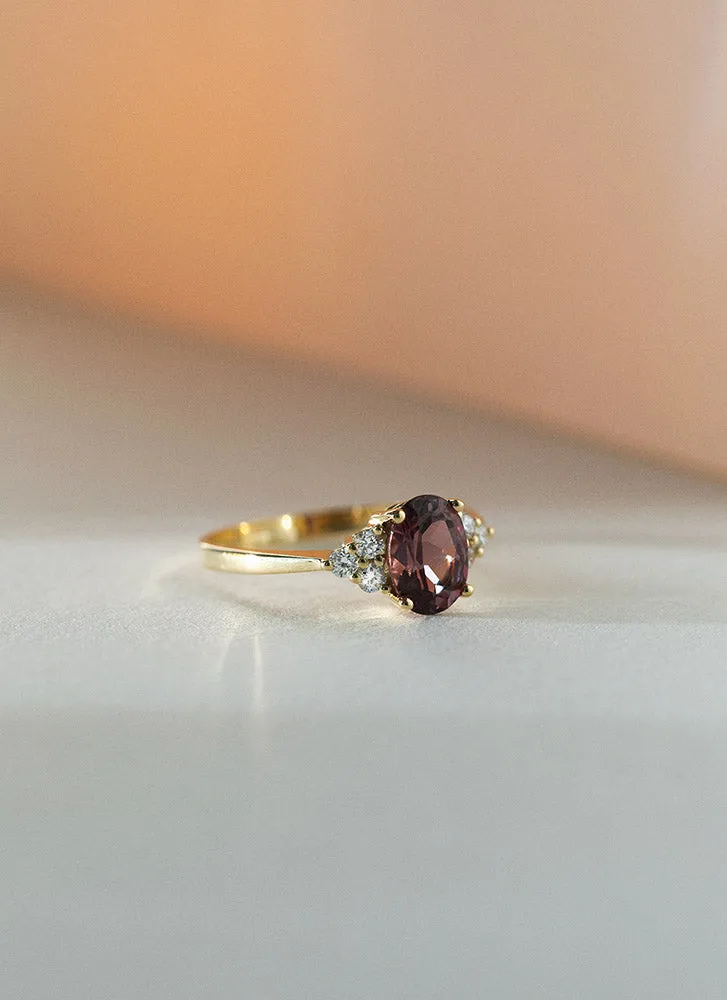 Valentina diamond rhodolite ring 14k gold