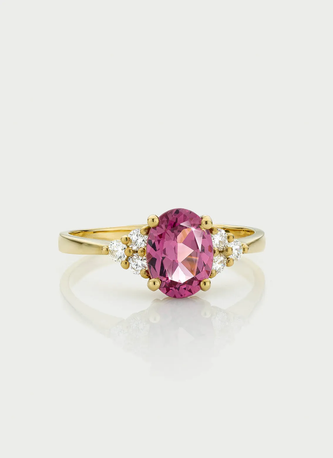 Valentina diamond rhodolite ring 14k gold