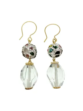 White quartz with rhinestones bordered tourmaline dangle earrings EE022