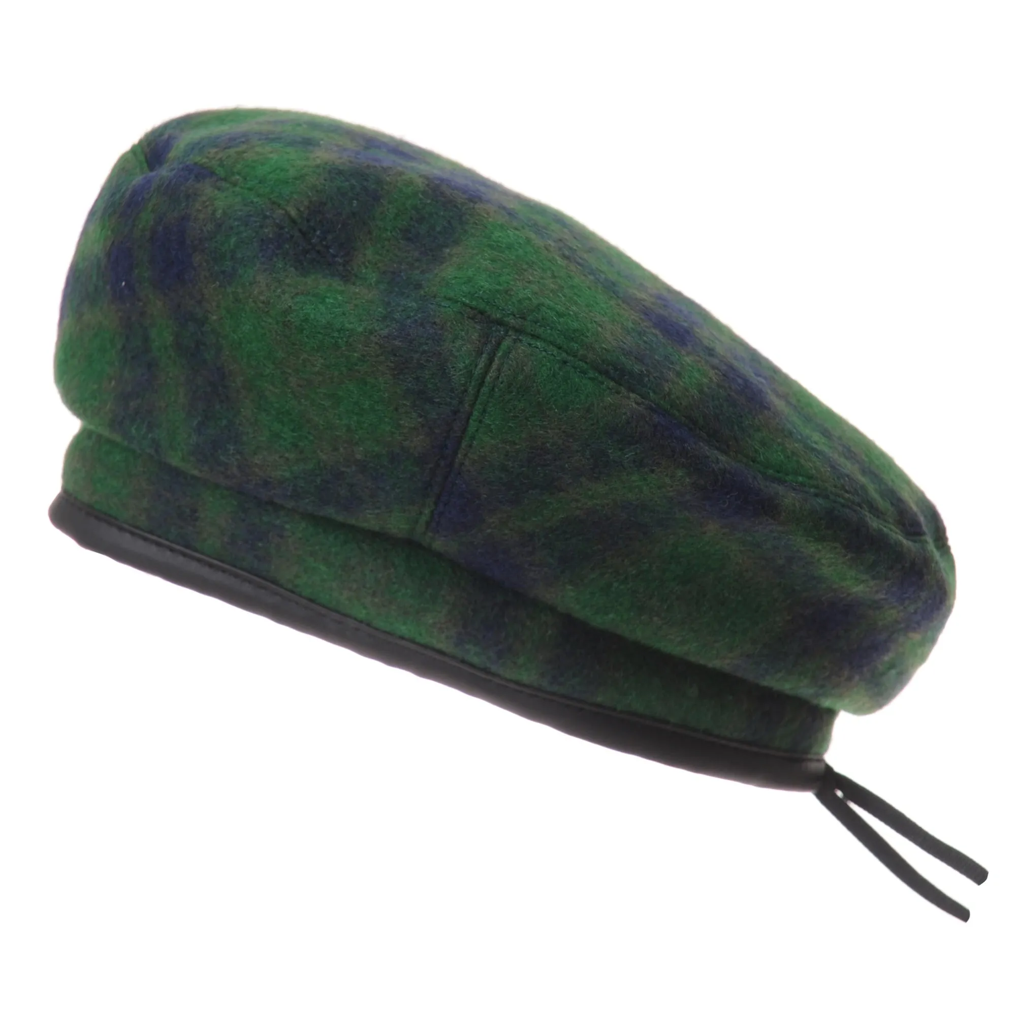 Wool Beret Hat Tartan Check Leather Sweatband