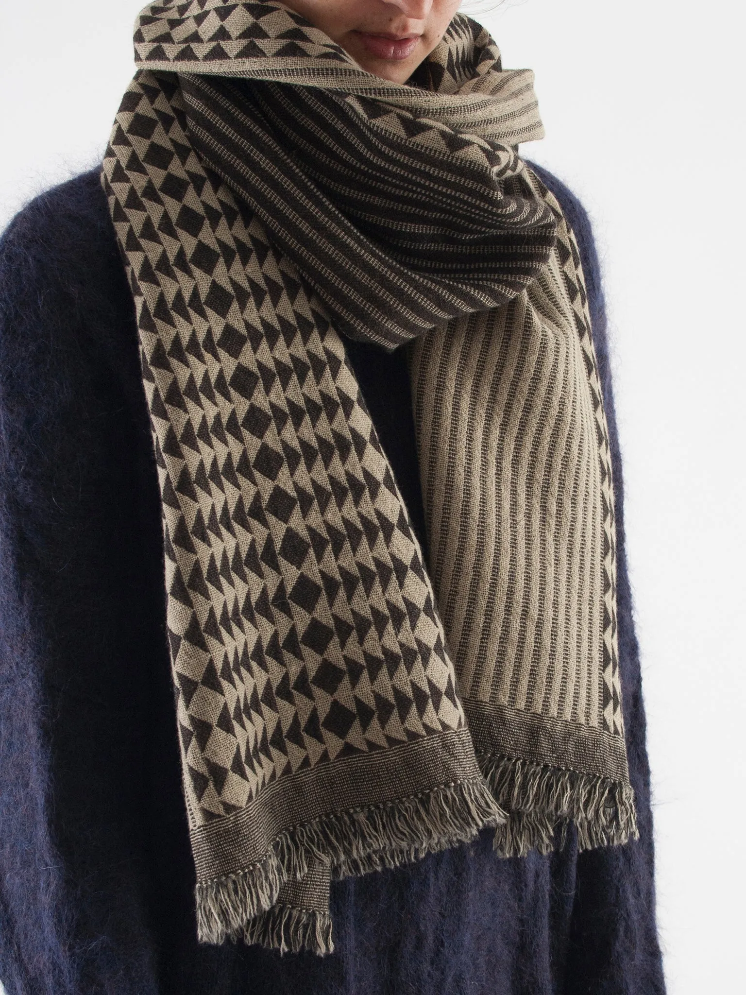 Wool scarf triangle , dark brown