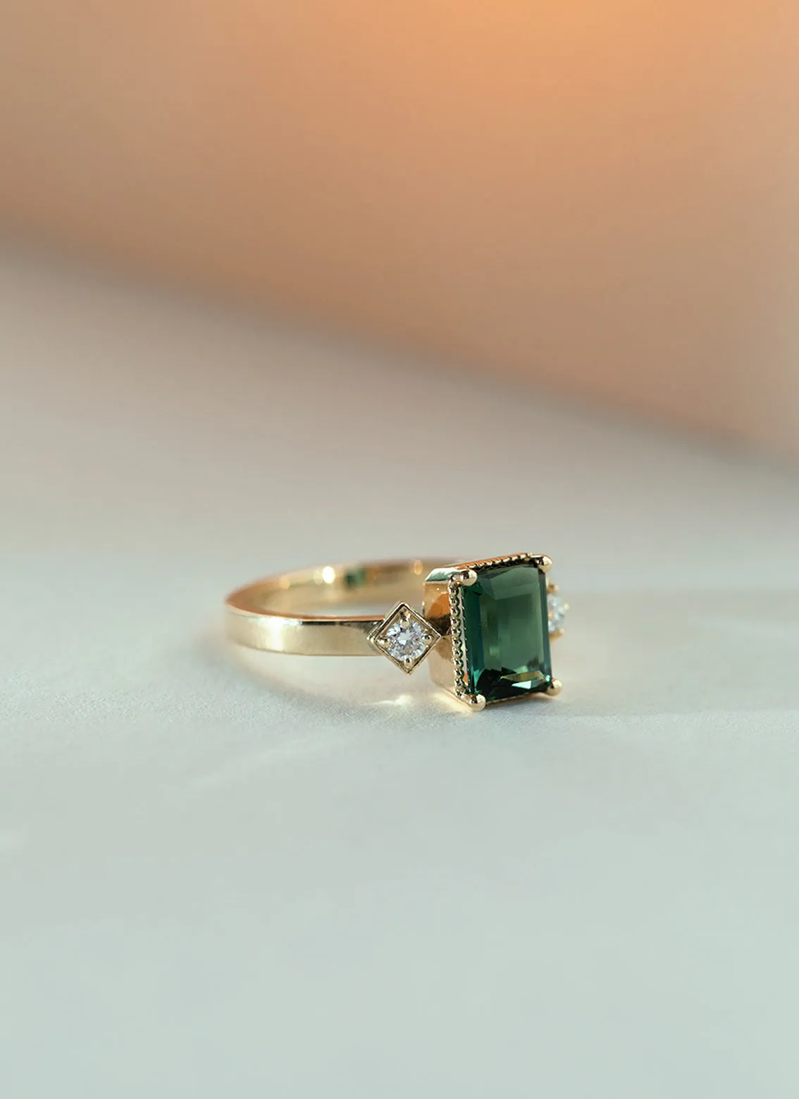 Ylva diamond tourmaline ring 14k gold