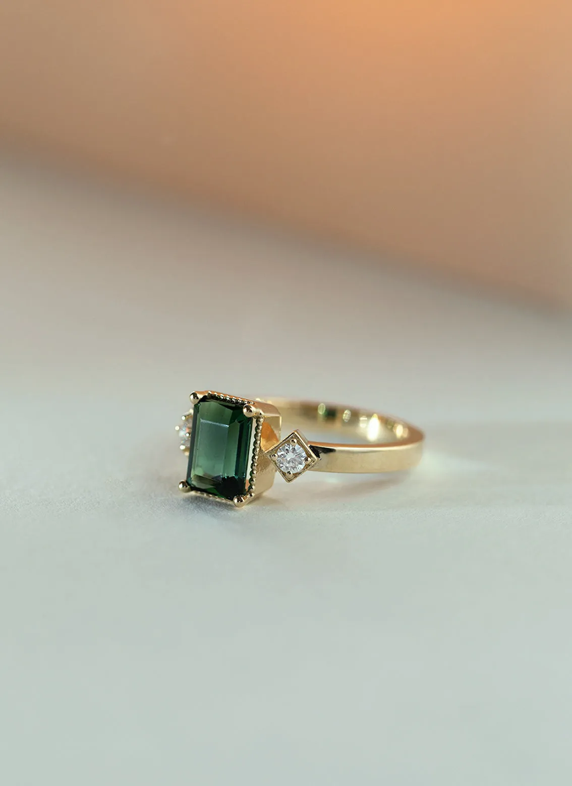 Ylva diamond tourmaline ring 14k gold