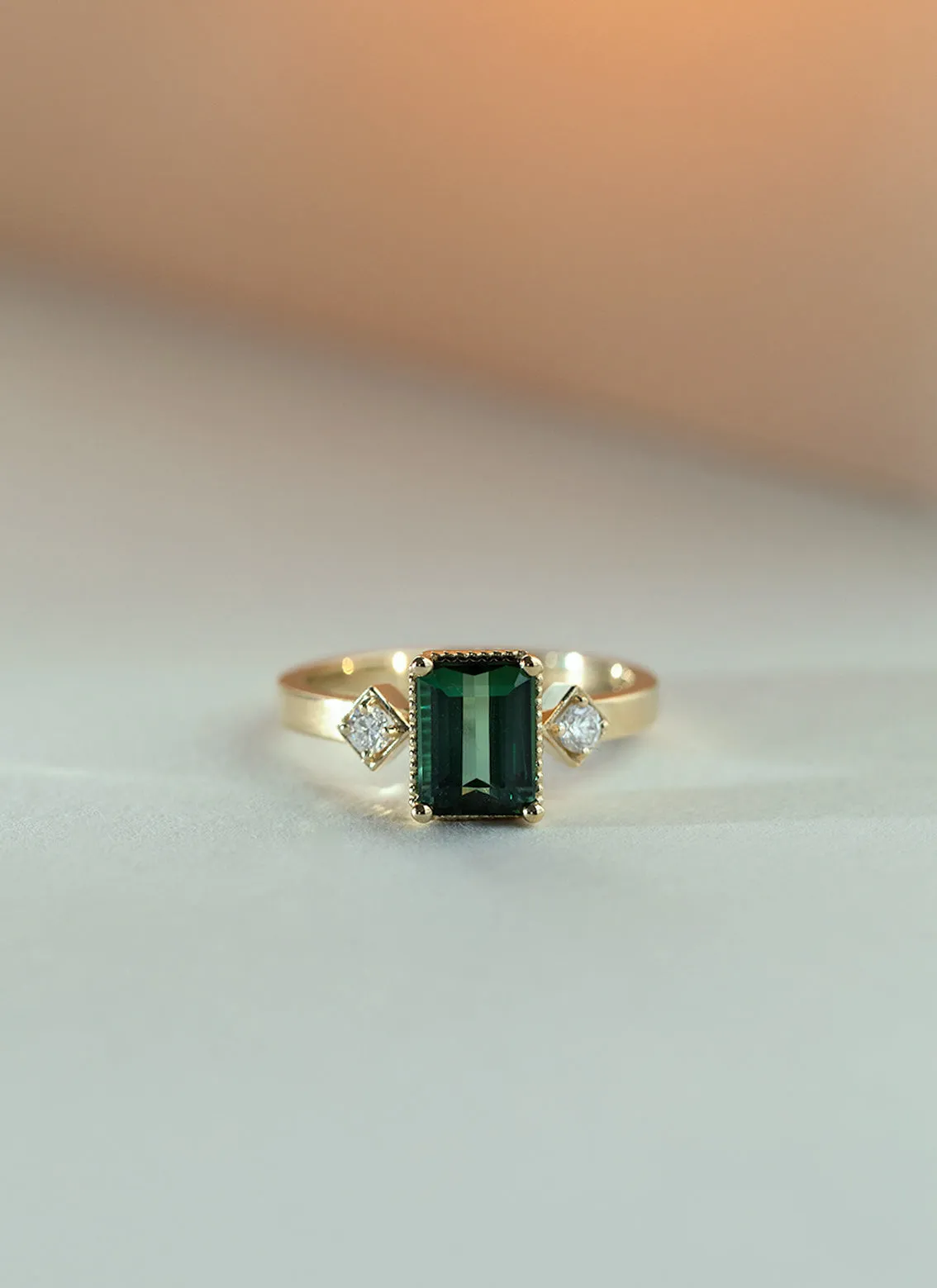 Ylva diamond tourmaline ring 14k gold