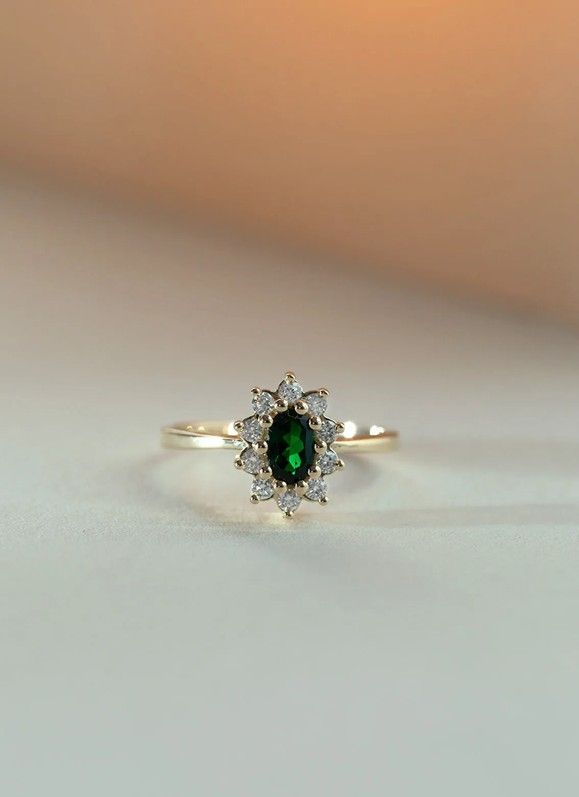 Yoki diamond tsavorite entourage ring 14k gold